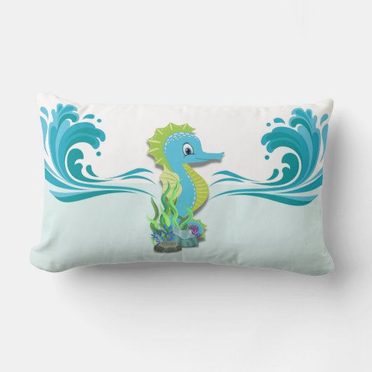 Baby Seahorse | Blauwe lumbar-piloot Kussen (Voorkant)
