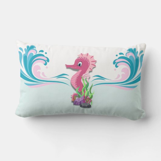 Baby Seahorse | Roze lumbar Pillow Kussen (Achterkant)