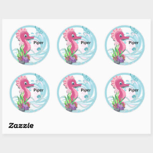 Baby Seahorse   Roze, speciaal voor de ronde Stick Sticker