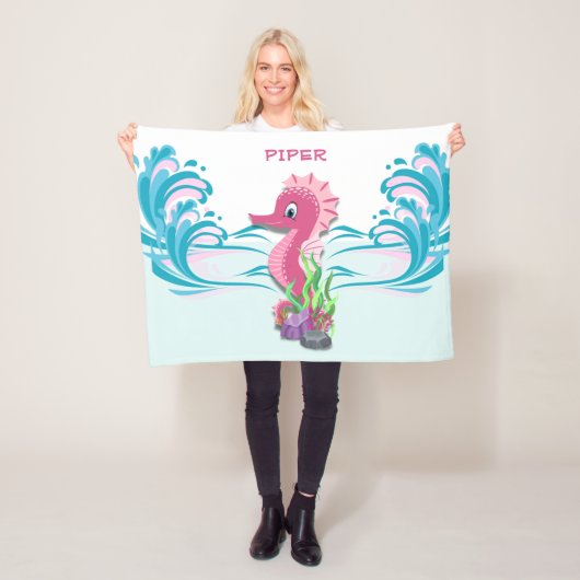 Baby Seahorse | Roze, speciaal voor het vliegtuig  Fleece Deken (In situ)