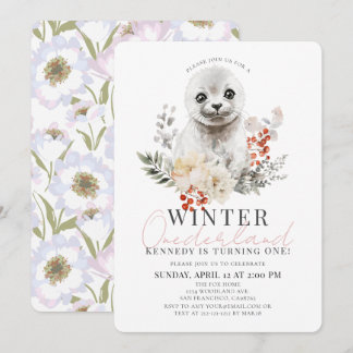 Baby Seal Winter Onederland Meisje 1e Verjaardag Kaart