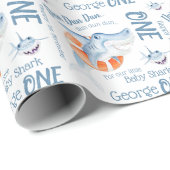 Baby Shark 1e verjaardag aangepaste waterverf kuns Cadeaupapier (Rol Hoek)