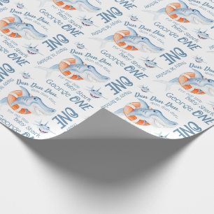 Baby shark 1st verjaardag aangepaste waterverf kun cadeaupapier