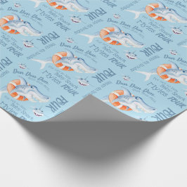 Baby shark 4e verjaardag aangepaste waterverf kuns cadeaupapier