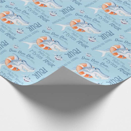 Baby shark 4e verjaardag aangepaste waterverf kuns cadeaupapier (Hoek)