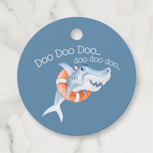 Baby shark baby shower blauwe waterverf dank u bedankjes labels (Voorkant)