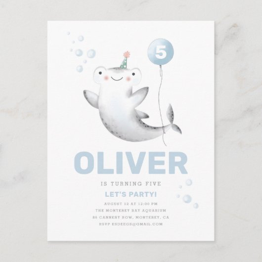 Baby Shark Ballon Kinderverjaardagsuitnodiging Ans Briefkaart (Voorkant)