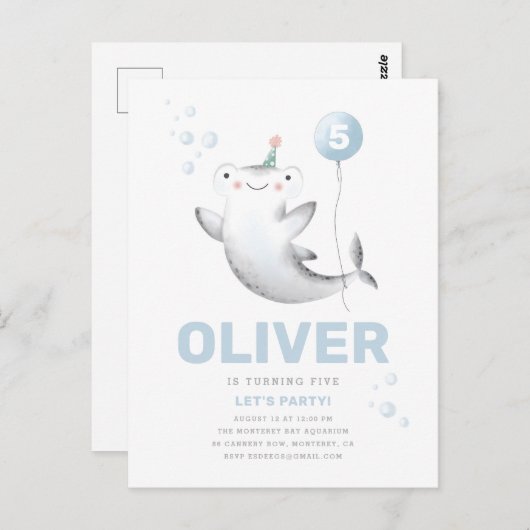 Baby Shark Ballon Kinderverjaardagsuitnodiging Pos Briefkaart (Voorkant / Achterkant)