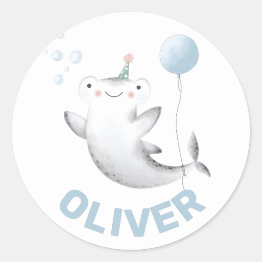 Baby Shark Balloon Kind Birthday Siticker Classic Ronde Sticker (Voorkant)