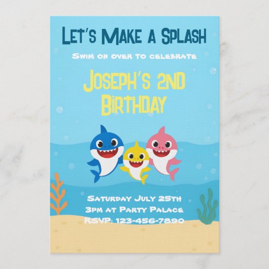 Baby Shark Birthday Invitation Kaart (Voorkant)
