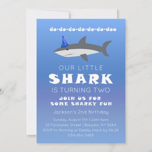 Baby Shark Birthday Party Invitation for Toddler Kaart (Voorkant)