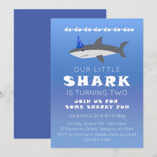Baby Shark Birthday Party Invitation for Toddler Kaart (Voorkant / Achterkant)