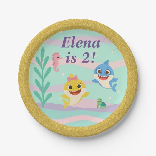 Baby Shark Birthday Party Plates Papieren Bordje (Voorkant)