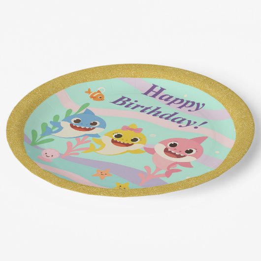 Baby Shark Birthday Party Plates Papieren Bordje (Gekanteld)