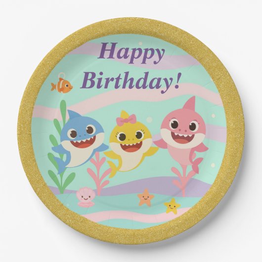 Baby Shark Birthday Party Plates Papieren Bordje (Voorkant)