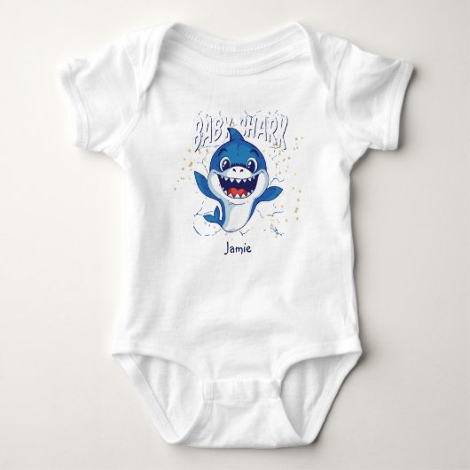 Baby Shark Blauw Witte Cute Grappige Baby Shower N Romper (Voorkant)