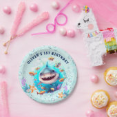 Baby Shark Boy First Birthday Party Papieren Bordje (Feest)