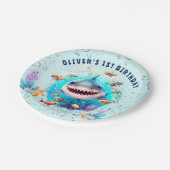 Baby Shark Boy First Birthday Party Papieren Bordje (Gekanteld)