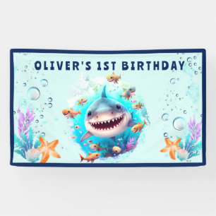 Baby Shark Boy First Birthday Party Spandoek
