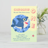 Baby Shark Eerste verjaardag onder het zee geel Kaart (Staand voorkant)