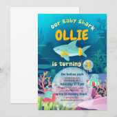 Baby Shark eerste verjaardag uitnodiging (Voorkant / Achterkant)