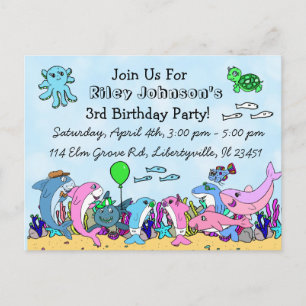 Baby Shark Familie Aangepaste Verjaardagsuitnodigi Briefkaart