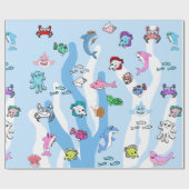 Baby Shark Family en Zee Creatures Verjaardag Cadeaupapier (Vlak)
