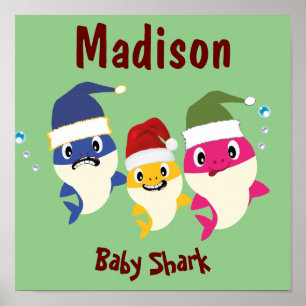 Baby Shark Festive Kerstmis Geweldige Poster