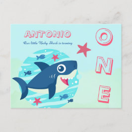 Baby Shark First Birthday schattig onder het zee b Uitnodiging Briefkaart