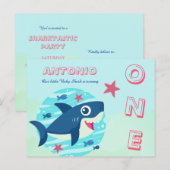 Baby Shark First Birthday schattig onder het zee b Uitnodiging Briefkaart (Voorkant / Achterkant)