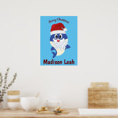 Baby Shark Kerstman Monogram Kerstmis Poster (Keuken)