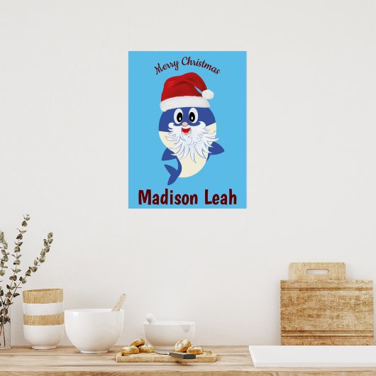 Baby Shark Kerstman Monogram Kerstmis  Poster (Keuken)