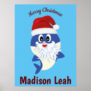 Baby Shark Kerstman Monogram Kerstmis Poster