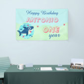 Baby Shark oceaan blauw schattig kinder Happy Birt Spandoek (Beurs)
