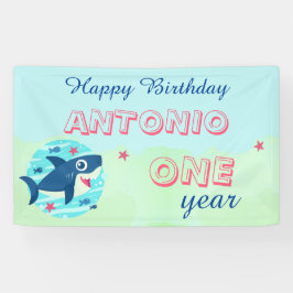 Baby Shark oceaan blauw schattig kinder Happy Birt Spandoek