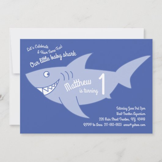 Baby Shark Ocean Animals 1e Verjaardag Uitnodiging (Voorkant)