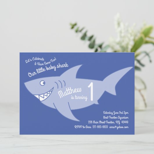 Baby Shark Ocean Animals 1e Verjaardag Uitnodiging (Staand voorkant)