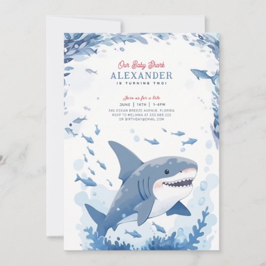 Baby Shark onder de Zee Birthday Invitation Kaart (Voorkant)