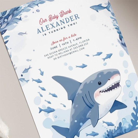 Baby Shark onder de Zee Birthday Invitation Kaart
