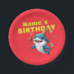 Baby Shark Papieren Bordje<br><div class="desc">Make a splash at your little one's birthday party with this adorable Baby Shark design! Featuring a cheerful blue shark wearing a festive party hat and blowing a noisemaker, surrounded by colorful confetti and bubbles. This vibrant, high-quality illustration is perfect for first birthdays, "One-derful" ocean-themed parties, or any toddler who...</div>
