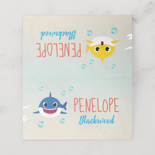 Baby shark party food label, shark plaatskaartje (Buitenkant ongevouwen)