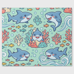 Baby Shark Pastel Oceaan Wrap – Cute Patroon Cadeaupapier