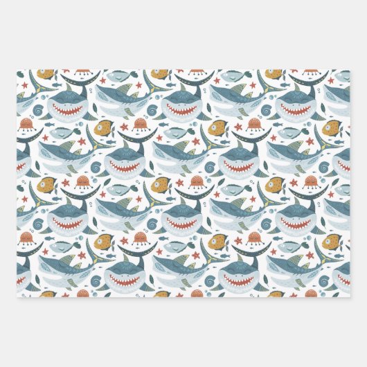 Baby Shark Pattern Wrapping Papiervellen Set van 3 Inpakpapier Vel (Voorkant 2)