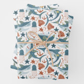 Baby Shark Pattern Wrapping Papiervellen Set van 3 Inpakpapier Vel (In situ)