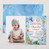 Baby shark verjaardaguitnodiging kaart (Voorkant / Achterkant)