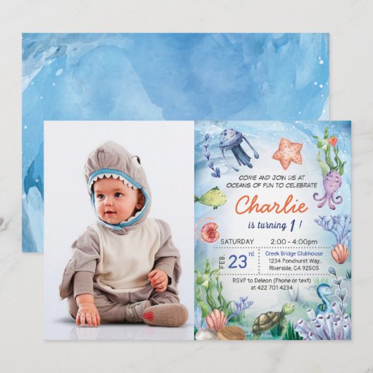 Baby shark verjaardaguitnodiging kaart (Voorkant / Achterkant)