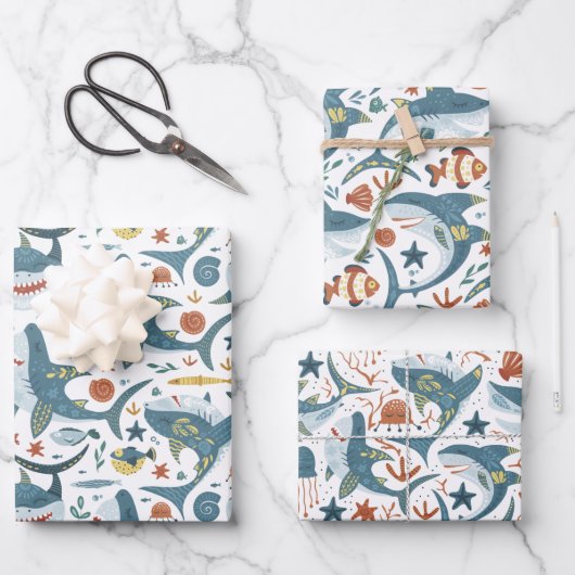 Baby Shark Wrapping Paper Flat Sheet Set van 3 (Voorkant)