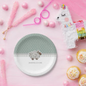 Baby Sheep Green Polka Dot Baby shower Papieren Bordje (Feest)