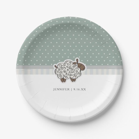 Baby Sheep Green Polka Dot Baby shower Papieren Bordje (Voorkant)