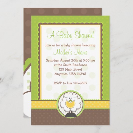 Baby Sheep Green Yellow Brown Baby shower nodigt u Kaart (Voorkant / Achterkant)
